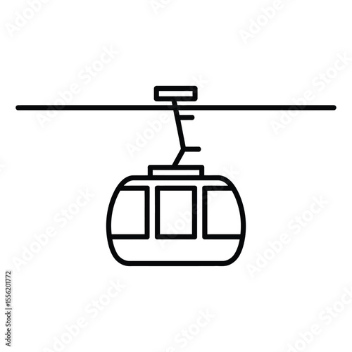 Simple line art icon of a cable car suspended from a wire