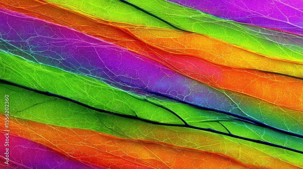 Obraz premium Color-enhanced microscopic image shows damaged brain tissue, highlighting vascular disruption and cell structure changes typical of stroke pathology. 