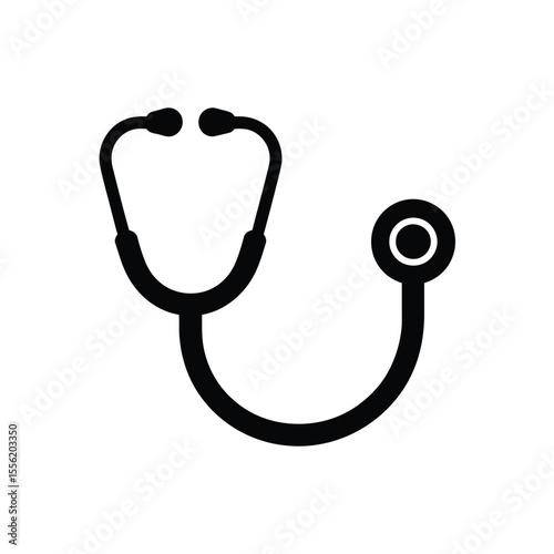 Simple black silhouette of a stethoscope on a white background