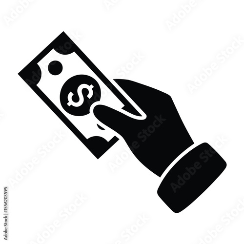 Hand holding a dollar bill with a dollar sign symbol representing payment or earning money