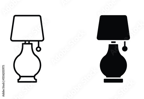 A minimalist illustration of two identical table lamps shown side by side