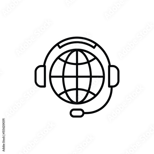 Global communication support icon featuring a globe wearing headphones and microphone