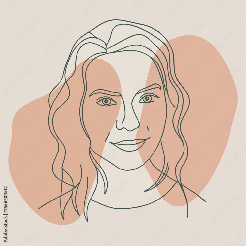 Stylish vector portrait of a beautiful girl with long hair and elegant features