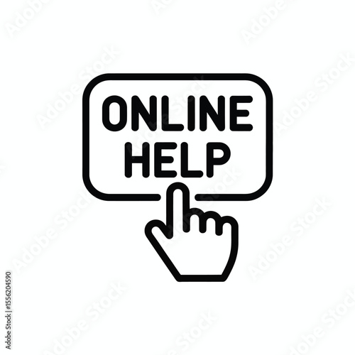 Cursor hand clicking on a button labeled online help for assistance