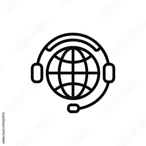 Global customer support icon featuring a globe and headset with microphone