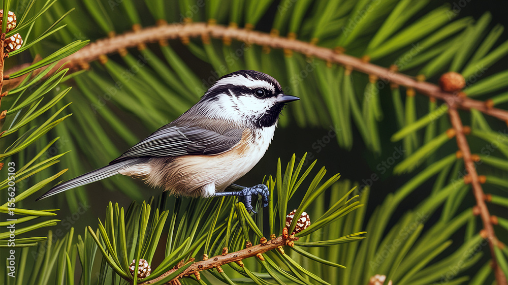 Fototapeta premium Great tit and blue tit perched on a tree branch in nature
