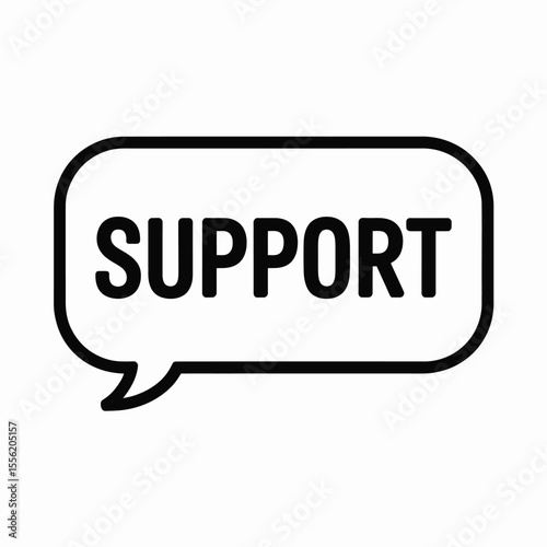 Speech bubble with the word support in bold black text on a white background