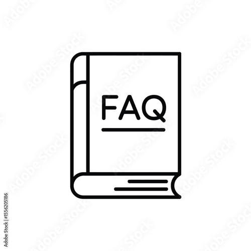 Simple line art icon of a book with faq written on the cover