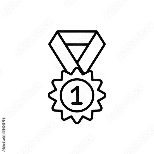 Simple outline icon of a first place medal with a number one inside