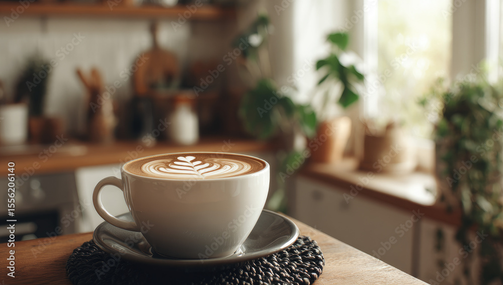 Fototapeta premium Latte art in a bright kitchen