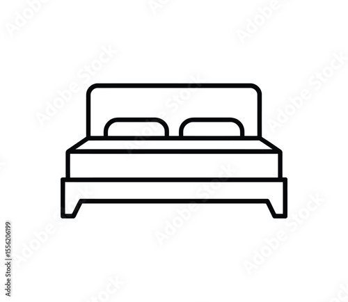 A minimalist line art illustration of a double bed on a white background