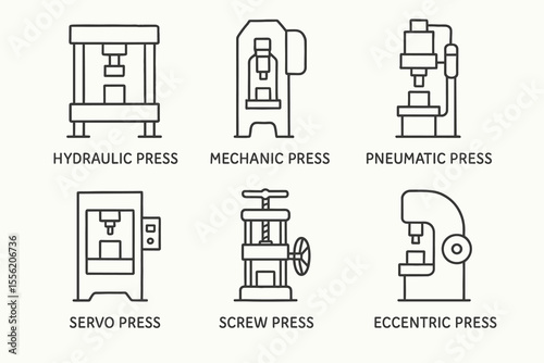 Hydraulic, mechanic, pneumatic, servo, screw, eccentric press machines diagram