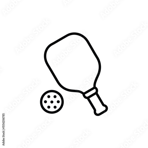 Simple black line icon of a pickleball paddle and ball on white background