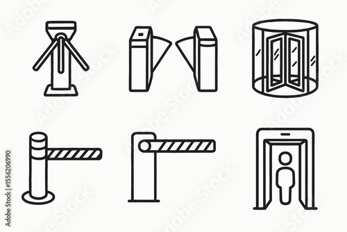 Different types of turnstiles and security gates icons