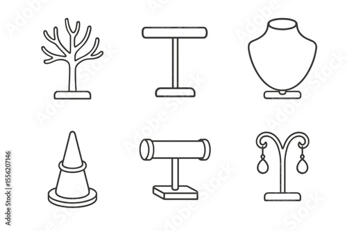 Jewelry display stands set collection outline illustration