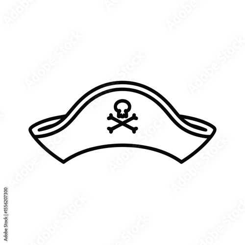 Simple outline drawing of a pirate hat with a skull and crossbones emblem