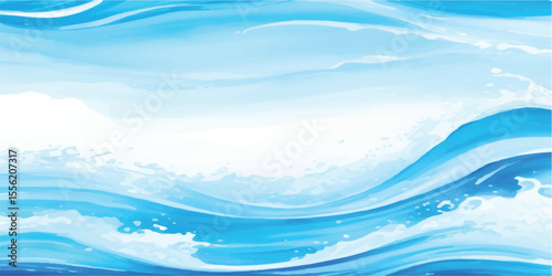 Soft Blue and White Abstract Sea Ripple Texture for Relaxed Nautical Backgrounds. Tranquil Blue and White Hand-Painted Watercolor Ocean Swell Pattern for Nature Themes
