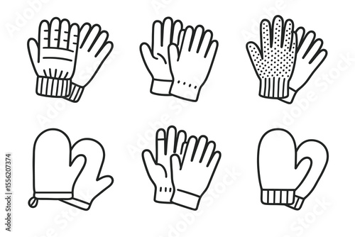 Various glove and mitten styles illustration
