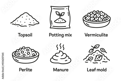 Garden soil varieties: topsoil, potting mix, vermiculite, perlite, manure, leaf mold