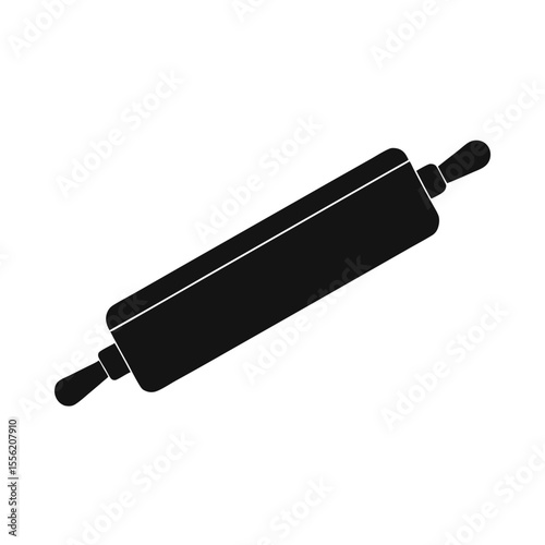 Simple Black Silhouette Rolling Pin Icon, Baking Cooking Tool, Minimalist Flat Design, Clean Modern Aesthetic, Perfect for Culinary Illustration