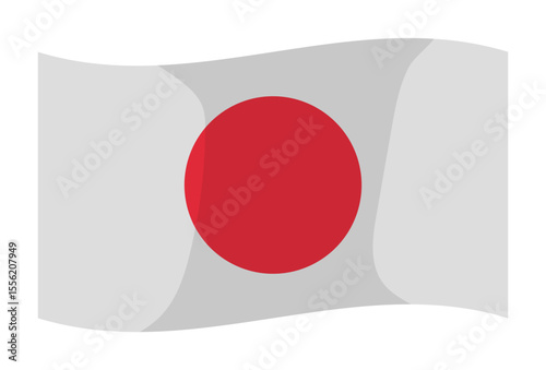 Japanese Flag Waving Illustration of the Rising Sun Flag