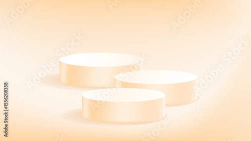 Nude Beige Set of 3 Cylinder Platforms on Gradient Background for Product Mockup