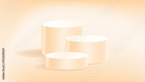Nude Beige Multi-Level Cylinder Podiums with Mesh Gradient Background for Cosmetic Display