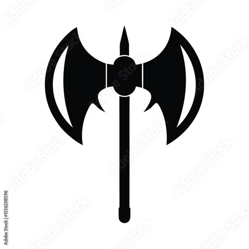 Double-Bitted Axe Icon, Bold Black Silhouette, Medieval Weapon, Fantasy Game Asset, Strong Simple Vector, Dark Powerful Graphic