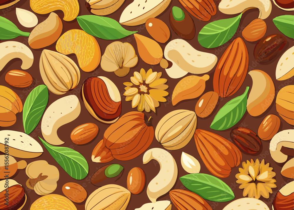Assorted Nuts Seamless Pattern Background Healthy Food