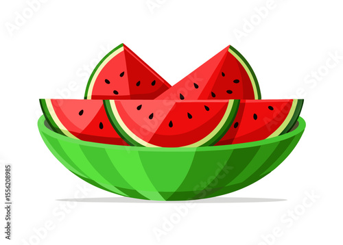 Refreshing Watermelon Slices in a Green Bowl Summer Fruit