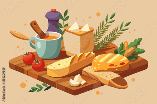 Delicious Food Arrangement on Wooden Board