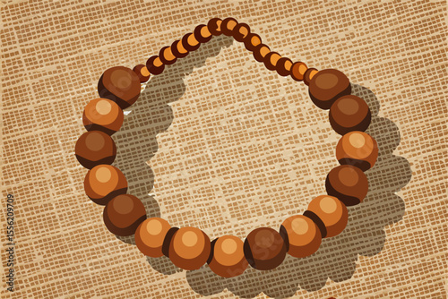 Brown Wooden Bead Bracelet on Linen Fabric