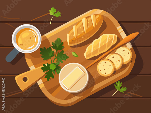 Breakfast Platter with Coffee Bread Butter and Biscuits