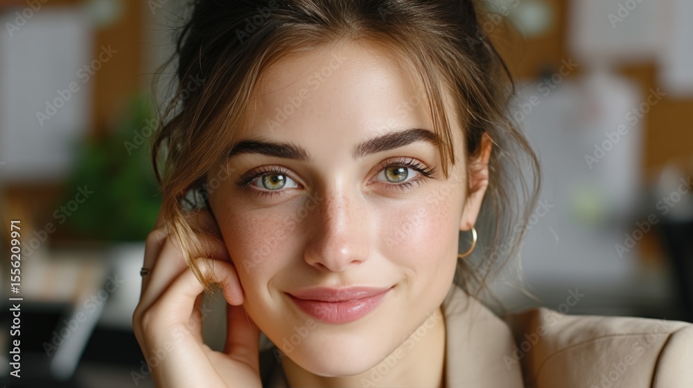 Fototapeta premium Portrait Woman Beauty Smile Confidence Face Natural Closeup Elegant