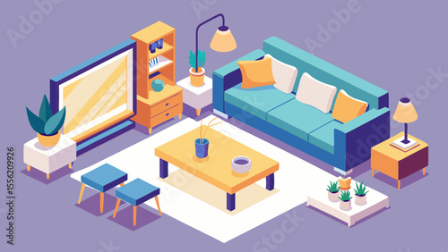 Isometric Illustration of a Cozy Living Room Interior Design