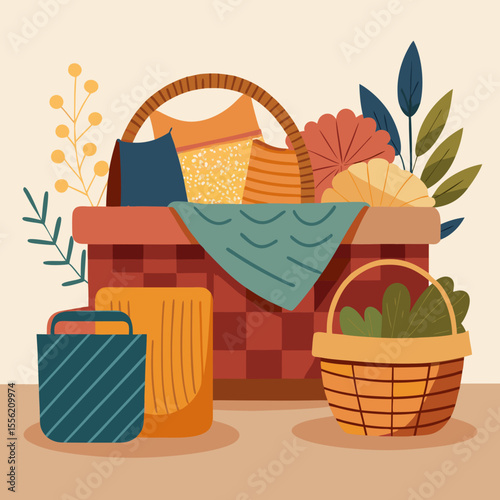 Autumn Picnic Basket with Stylish Accessories