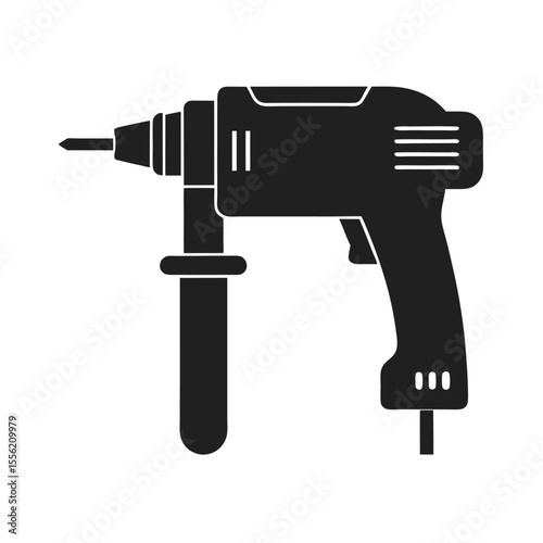 Black and white vector of cordless drill, simple and powerful design, ideal for DIY, construction, branding, scalable and professional graphic