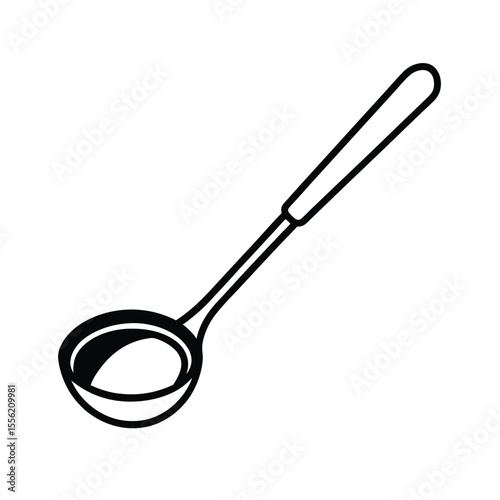 Simple Line Art Illustration of a Kitchen Ladle, Black and White, Minimalist Cooking Utensil Icon, Perfect for Culinary Branding and Recipes