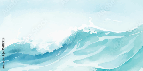 Soft and Flowing Blue Watercolor Ocean Wave Texture with Misty Gradient Layers for Calm and Serene Coastal Backgrounds