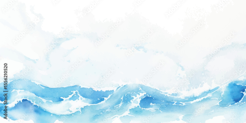 Obraz premium Elegant Light Blue Watercolor Sea Swell Texture with Misty Gradient Wash and Delicate Flowing Brush Details for Relaxed and Serene Design Concepts