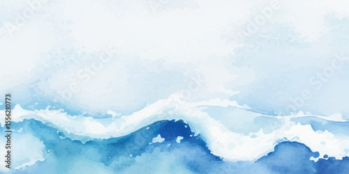 Gentle Blue Watercolor Ocean Wave Pattern with Soft Gradient Layers and Flowing Brush Strokes for Spa, Wellness, and Coastal Themes