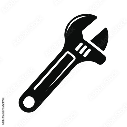Adjustable Wrench Icon, Black and White, Minimalist Repair Tool Symbol, DIY and Industrial Vector, Simple Maintenance Equipment Illustration