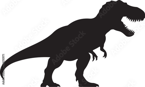 Black silhouette of a roaring Tyrannosaurus Rex with sharp teeth and claws dinosaur prehistoric