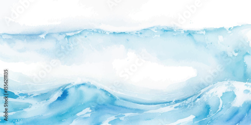 Tranquil Blue Watercolor Ocean Layers with Subtle Misty Washes and Hand-Painted Brush Details for Minimalist and Calm Visual Projects