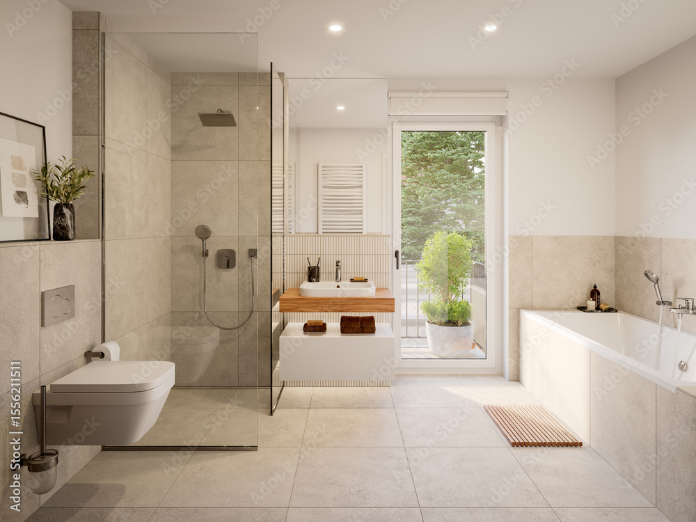 Fototapeta premium 3D Rendering of a modern bathroom interior.