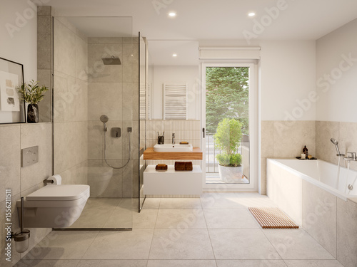 3D Rendering of a modern bathroom interior.