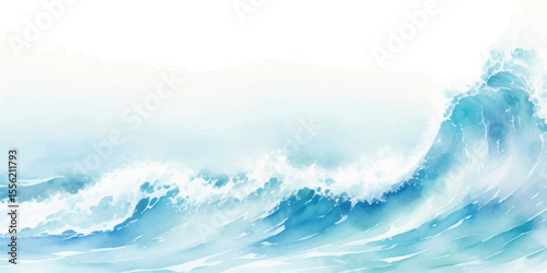 Dreamy and Airy Blue Watercolor Ocean Swell Texture with Soft Layered Washes and Flowing Brushstrokes for Minimalist Nature-Inspired Backgrounds. 