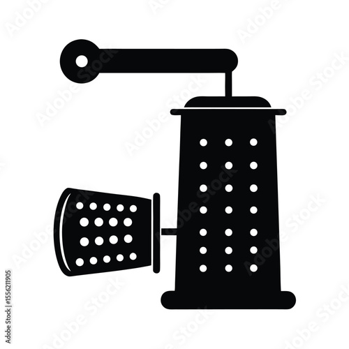 Vintage Hand-Crank Grater Illustration, Black and White, Simple Kitchen Tool Vector, Functional Culinary Icon for Retro-Style Projects