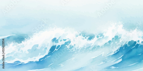 Elegant Blue Watercolor Sea Ripple Pattern with Misty Gradient Wash and Delicate Brush Details for Relaxed Nautical and Spa Visual Projects. Tranquil Blue Watercolor Ocean Layers for Spa Visuals