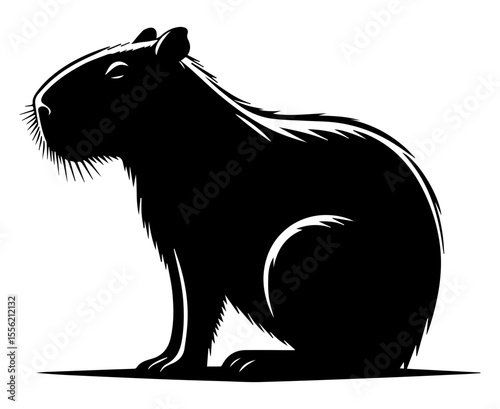 Black and white silhouette of a capybara on a white isolated background. Vector graphics. EPS.